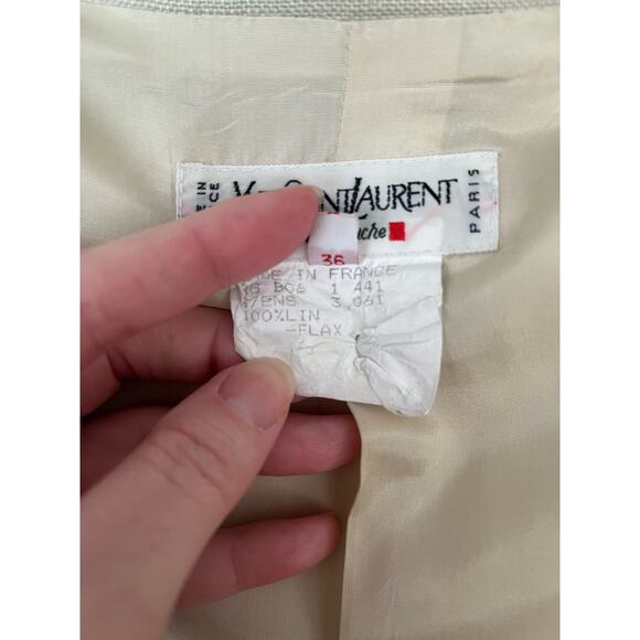 Yves Saint Laurent Rive Gauche Vintage Beige Blazer Skirt Linen Suit Sz 36 US 4 - Picture 5 of 16